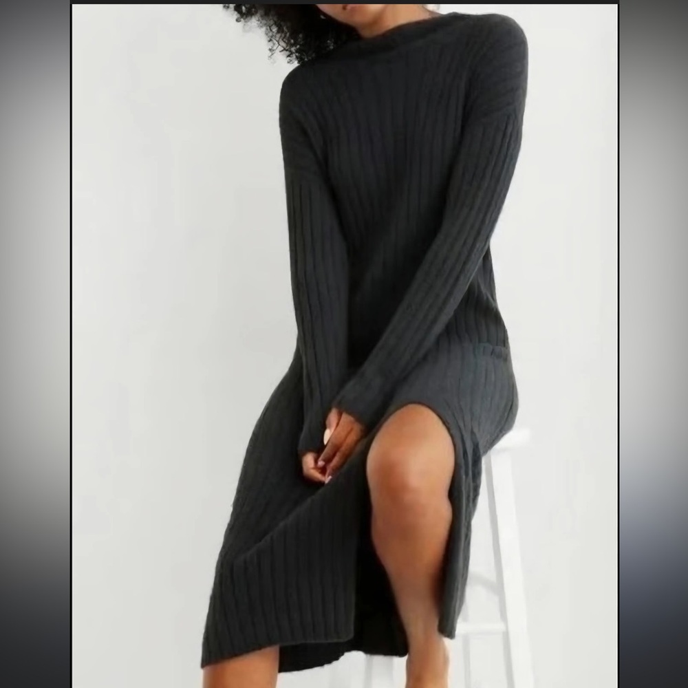 Aerie Ribbed Long Sleeve Soft Fitted Sweater Dress Gray sz
M